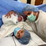 Simone e Kaká Diniz com a filha recém-nascida do casal