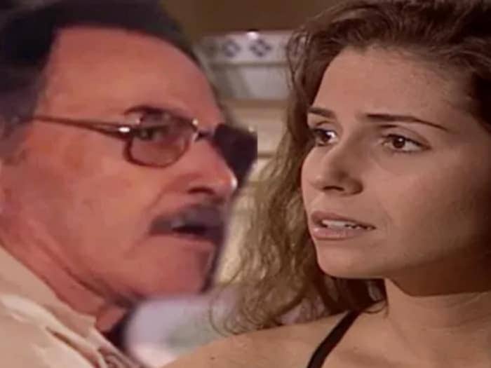 Paschoal (Leonardo Villar) e Capitu (Giovanna Antonelli) em 'Laços de Família' (Globo)