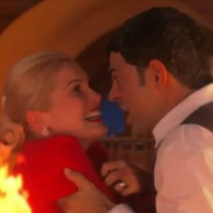 Cena do incêndio no ateliê de Luna em "Alma Gêmea", mostrando Rafael sendo resgatado por Felipe.