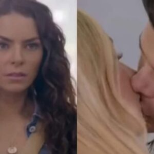 Ângela observa chocada enquanto Leonardo e Salma se beijam apaixonadamente