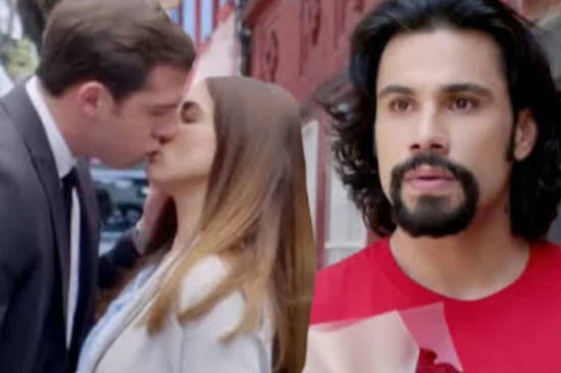 Luz e Pablo se beijam apaixonadamente, em um momento de pura felicidade.