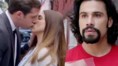 Luz e Pablo se beijam apaixonadamente, em um momento de pura felicidade.