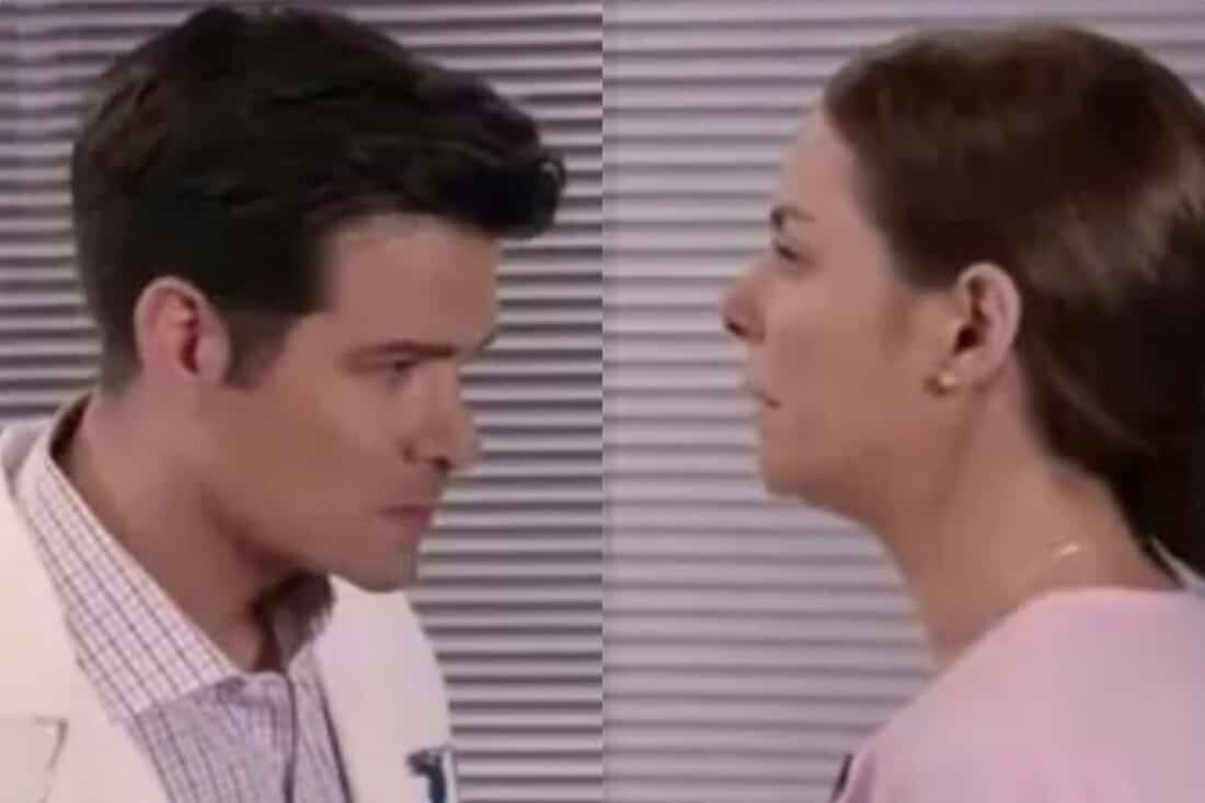 Ângela implorando para Leonardo não se casar com Salma.