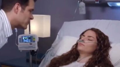 Leonardo no hospital: Leonardo ao lado da cama de Ângela no hospital