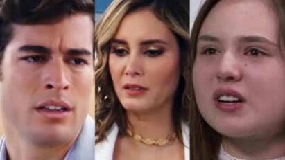 Clarinha olha para Álvaro com raiva e decepção, enquanto Samanta chora em desespero ao fundo.