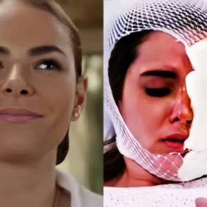 Samanta de Contigo Sim, em uma cama de hospital, com tubos e respirador, em estado grave e debilitado.