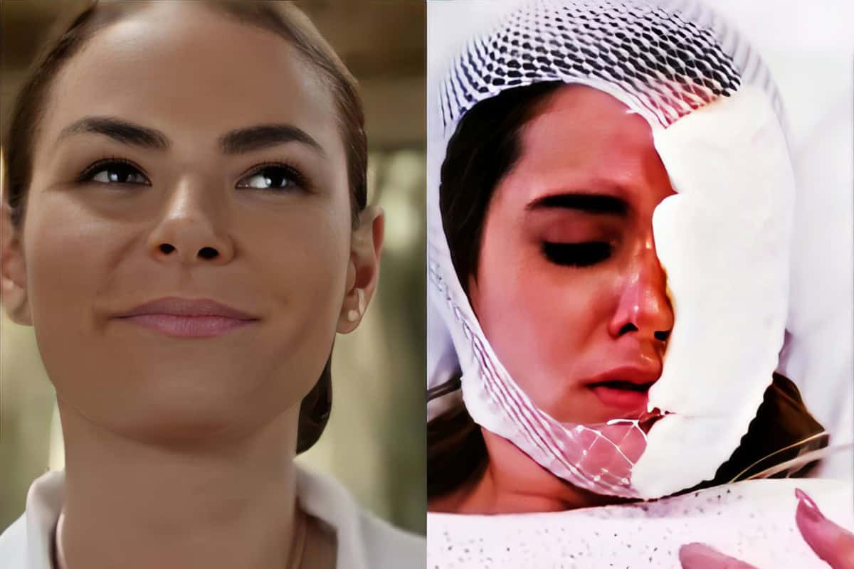 Samanta de Contigo Sim, em uma cama de hospital, com tubos e respirador, em estado grave e debilitado.