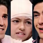 Ed e Oscar, casal protagonista gay da novela "Contigo se Vai", abraçam a menina Estrelinha com carinho.