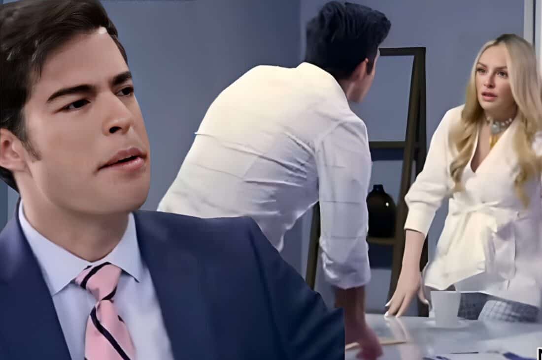 Leonardo (Brandon Peniche) olha com raiva e decepção para Salma e Álvaro, que abaixam a cabeça envergonhados.