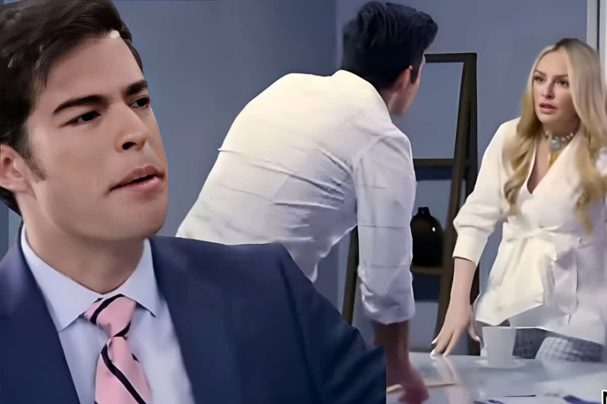 Leonardo (Brandon Peniche) olha com raiva e decepção para Salma e Álvaro, que abaixam a cabeça envergonhados.
