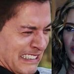 Samanta fecha a porta da mansão na cara de Geraldo, que a observa com tristeza e decepção.