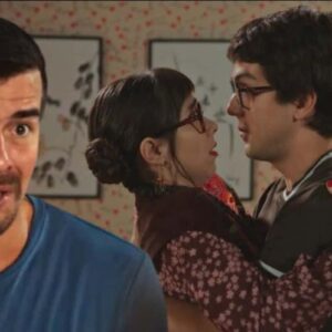 Guto (Daniel Rangel) beija Lupita (Daphne Bozaski) em um momento romântico, deixando Júpiter (Thiago Martins) furioso.