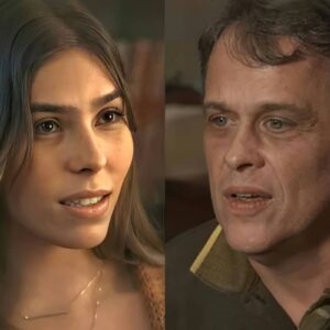 Humberto e Buba se abraçam em um momento comovente durante o casamento de Buba em Renascer.