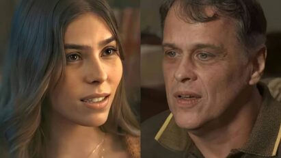 Humberto e Buba se abraçam em um momento comovente durante o casamento de Buba em Renascer.