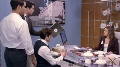 Leonardo confrontando Samanta em "Contigo Sim". Álvaro ameaçando Samanta na novela "Contigo Sim".