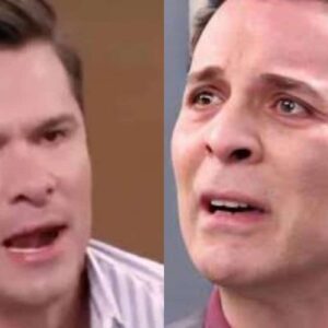 Júlio, personagem de Contigo Sim, olha chocado para uma foto de Leonardo.