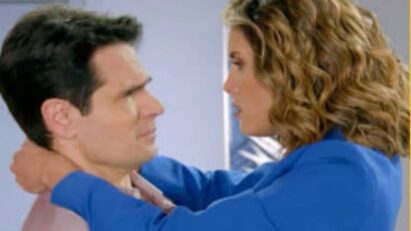 Uma foto de Samanta e Dário em Contigo Sim, com Samanta olhando para Dário com um olhar