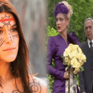 Cena de 'Alma Gêmea' mostrando Cristina vestida de noiva olhando para o altar, com Rafael ao lado dela, mas com o olhar voltado para Serena, que está escondida atrás de um arbusto, com expressão de tristeza.