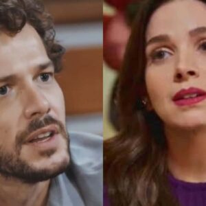 Cena de Luca e Maya se olhando com interesse em Família é Tudo