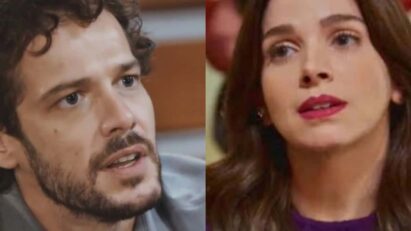 Cena de Luca e Maya se olhando com interesse em Família é Tudo