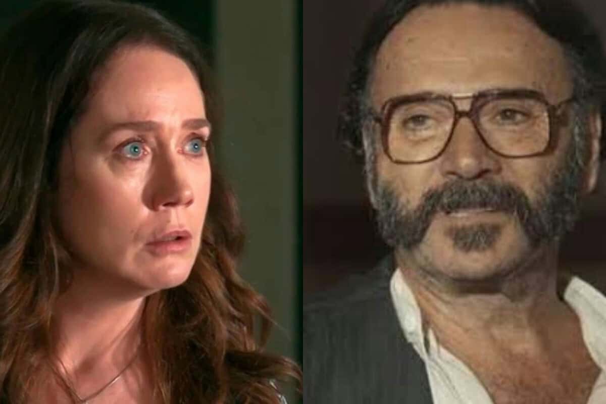 Cena de 'Renascer' mostrando Rachid e Dona Patroa em um momento de tensão
