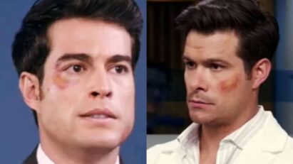 Álvaro e Leonardo trocando socos em uma briga intensa no hospital na novela "Contigo Sim".