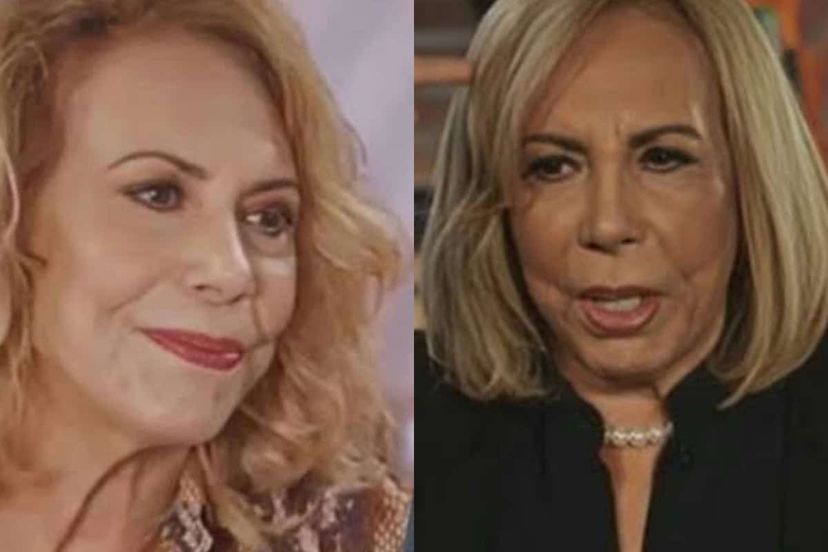 Cena de Família É Tudo mostrando Frida e Catarina, duas mulheres idênticas, uma com roupas chamativas e sorrindo, e a outra com roupas mais sérias e uma expressão séria.