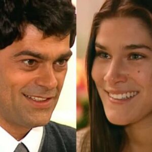Cena de 'Alma Gêmea' mostrando Serena e Rafael se abraçando em uma mansão luxuosa