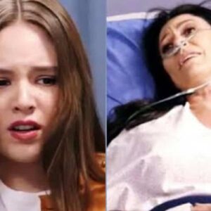 Uma cena emocionante da novela Contigo Sim, com Cândida e Clarinha em um momento de grande emoção durante a revelação do segredo.