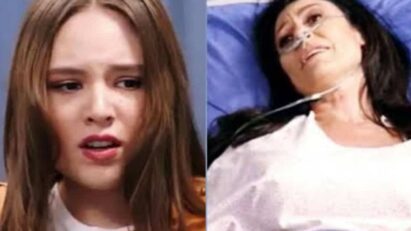 Uma cena emocionante da novela Contigo Sim, com Cândida e Clarinha em um momento de grande emoção durante a revelação do segredo.