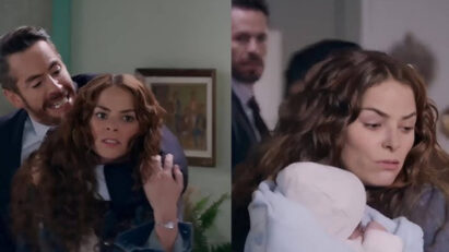 Ângela sendo brutalmente expulsa da pensão com seu bebê nos braços nos próximos capítulos de Contigo Sim.