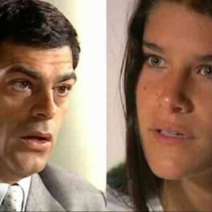 Cena de Serena e Rafael em um momento de tensão, com expressões de raiva e tristeza.