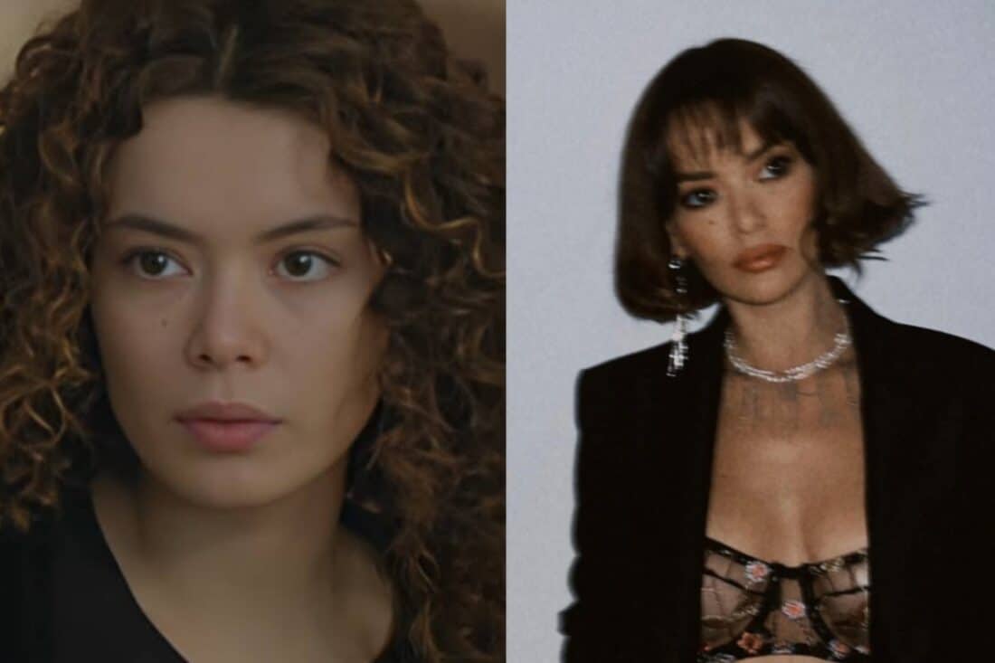 Seray Kaya, atriz turca, em uma de suas postagens no Instagram, compartilhando bastidores de sua carreira.