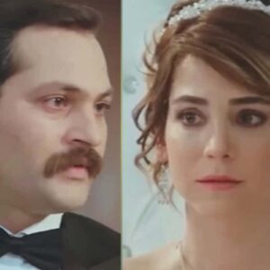 Ceyda vestida de noiva para seu casamento convidado com Peyami em Força de Mulher