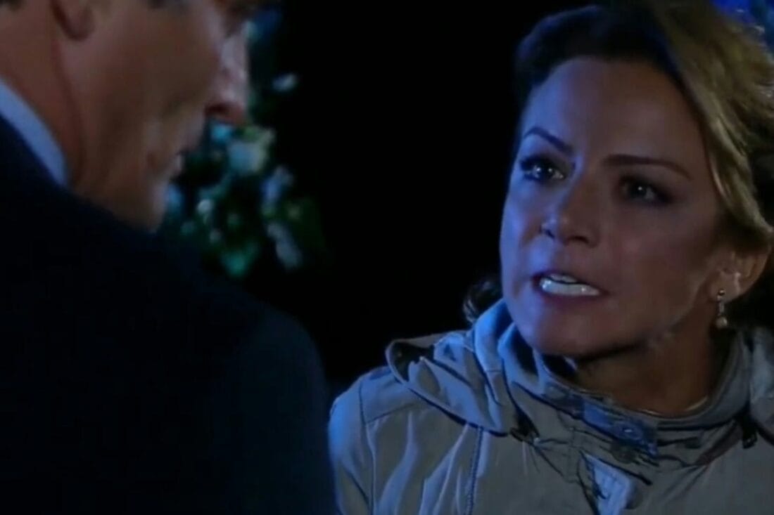 Jerônimo e Renata em uma cena tensa na mansão Monte Rubio
