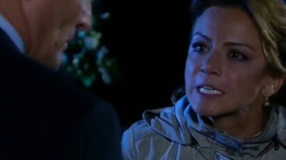 Jerônimo e Renata em uma cena tensa na mansão Monte Rubio