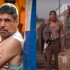 Cena final de Macário vagando pelos trilhos do trem.