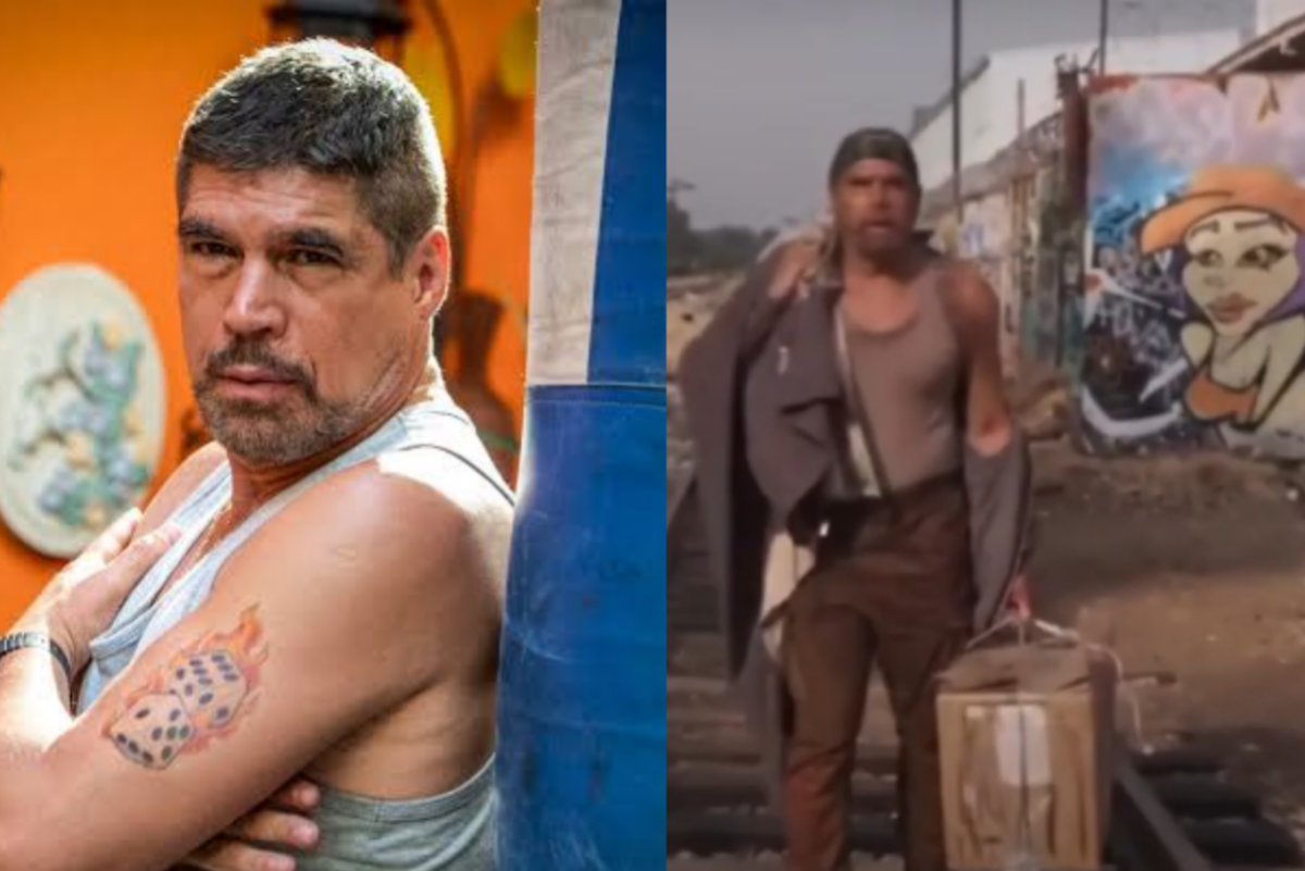 Cena final de Macário vagando pelos trilhos do trem.