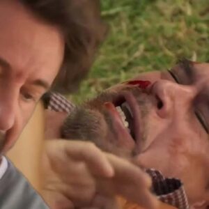 "Cena final de Macário nas linhas do trem".