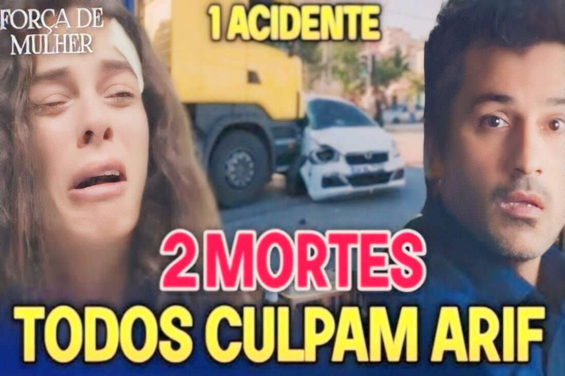 Carro destruído após acidente na novela Força de Mulher.