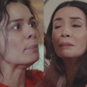 Bahar confrontando Piril em Força de Mulher; Tensão entre Bahar e Piril na novela turca; Bahar desmascara Piril em cena impactante.