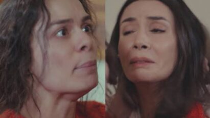 Bahar confrontando Piril em Força de Mulher; Tensão entre Bahar e Piril na novela turca; Bahar desmascara Piril em cena impactante.