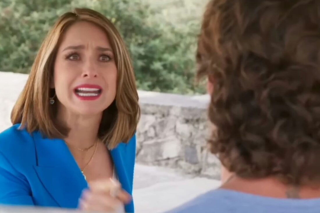 Daniela confrontando Memo sobre Olívia em cena tensa da novela.