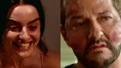 Gisela torturando Rog com produtos estéticos em "Beleza Fatal".