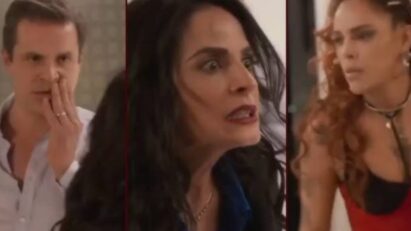 Karen flagrando Fausto e Úrsula em "Meu Caminho é Te Amar".