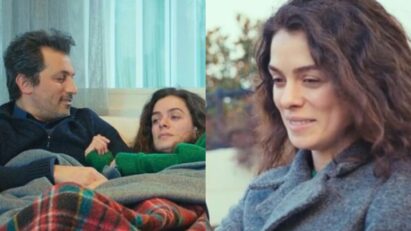 Imagem de Bahar e Arif caminhando juntos no jardim após a noite romântica na casa de campo, em cena da novela Força de Mulher