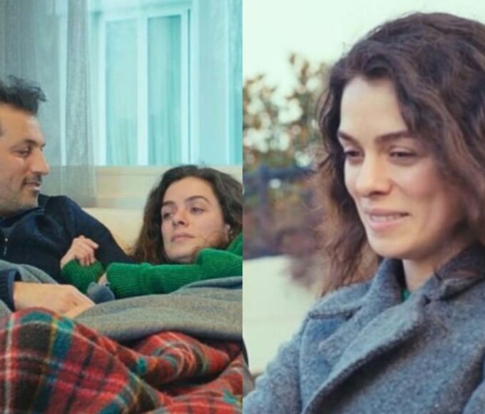 Imagem de Bahar e Arif caminhando juntos no jardim após a noite romântica na casa de campo, em cena da novela Força de Mulher