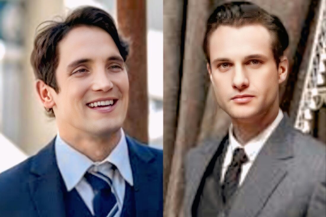 Cena com os personagens Tobias e Lauro sorrindo durante um momento romântico na novela Êta Mundo Melhor, da Globo.