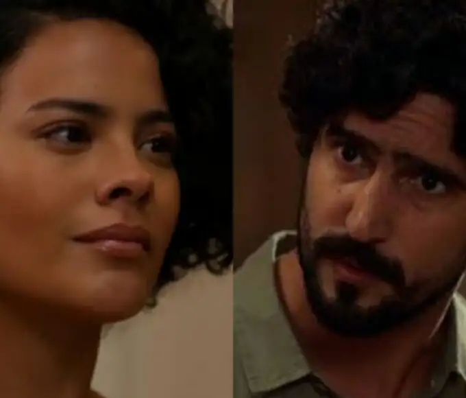 Maria de Fátima segura mala de dinheiro ao lado de César em cena de Vale Tudo