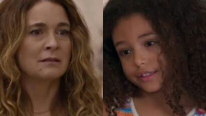 alt="Sofia (Elis Cabral) com uma expressão de rejeição em Dona de Mim."